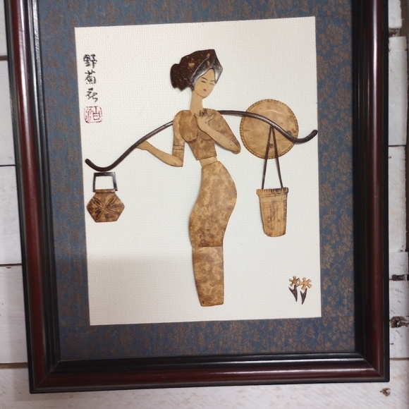 MCM 3D Wood Art- Woman carrying Baskets and Woman with Child Framed Wall Art - Picture 3 of 12